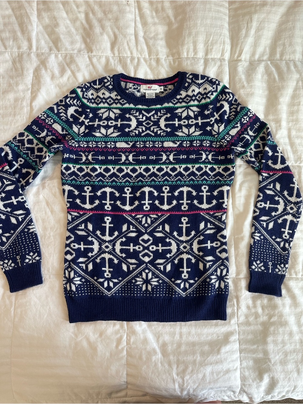 Like new Vineyard Vines Wool Blend Nautical Pattern Crewneck Sweater